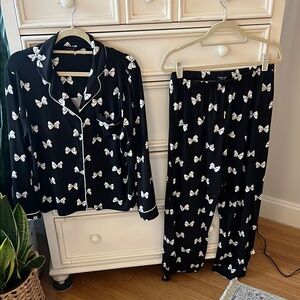 Chic Black Pajama Top with White Bow Design
